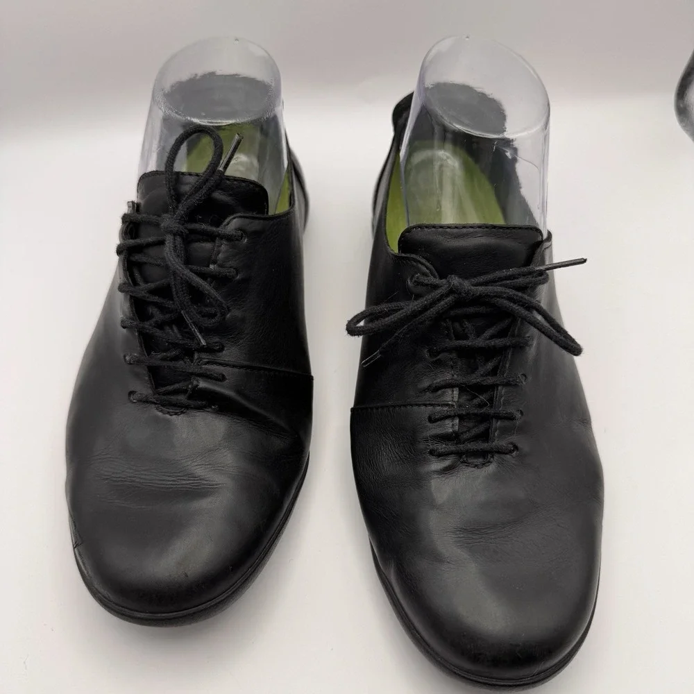 Mephisto Oxford Shoes Womens Black Leather Lace Up Comfort Flats Caoutchouc Sole